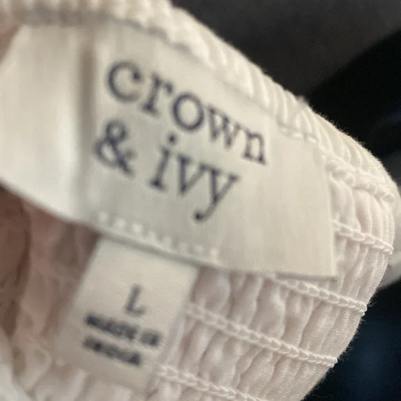 Crown & Ivy , Tiered, Ruffled, And Smocked RainbowWhte Dress 🌈 Cottagecore Large - Picture 6 of 10